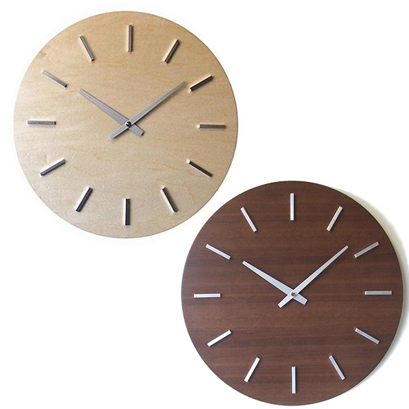 掛け時計 丸形 シンプル デザイン 木製時計 メープル/ウォールナットの