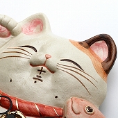 振り子時計 アナログ 招き猫　掛け時計　陶器　日本製　和室　掛時計　(CY-Y9811)