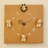 掛け時計 子猫 日本製　陶器 アナログ 福々招き猫　風水 掛時計　(CY-Y9772)