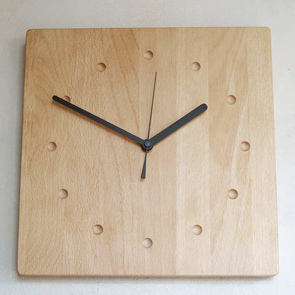 掛け時計 木製 天然木 四角 白木 リビング ハンドメイド 寄せ木時計 角