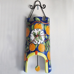 イタリア製、彩色陶器の振り子時計「オレンジ」　(PRC-81-3ora)