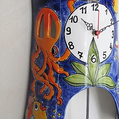 イタリア製、彩色陶器の振り子時計「フィッシュ」　(PRC-81-3fish)