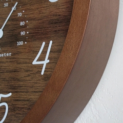 掛け時計 木製 アナログ スイープムーブメント 温度計 湿度計 ウッド時計　(ID-BCW022)